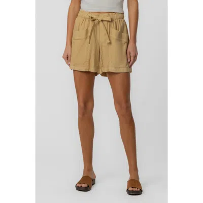 Kut From The Kloth Preston High Waist Linen Blend Shorts In Gold