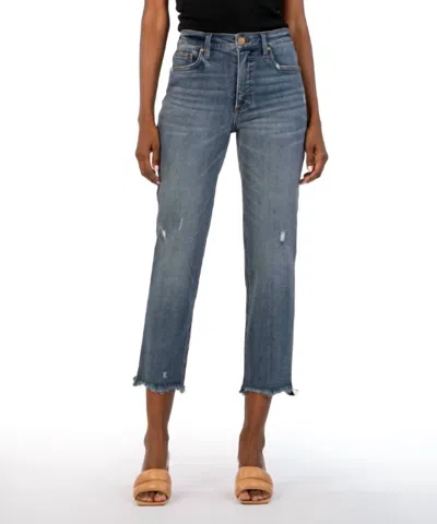 Kut From The Kloth Rachael Mom Jeans With Frey Hem In Built Wash In Blue