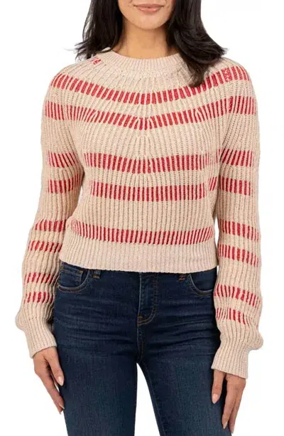 Kut From The Kloth Reagen Stripe Crewneck Sweater In Taupe In Multi