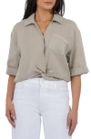 Kut From The Kloth Rebel Knot Front Linen Blend Top In Gray