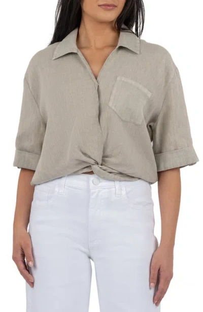 Kut From The Kloth Rebel Knot Front Linen Blend Top In Gray