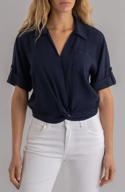 Kut From The Kloth Rebel Knot Front Linen Blend Top In Blue