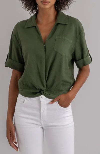Kut From The Kloth Rebel Knot Front Linen Blend Top In Green