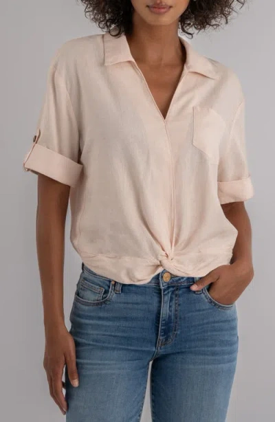 Kut From The Kloth Rebel Knot Front Linen Blend Top In Neutral