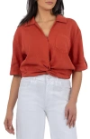 Kut From The Kloth Rebel Knot Front Linen Blend Top In Red