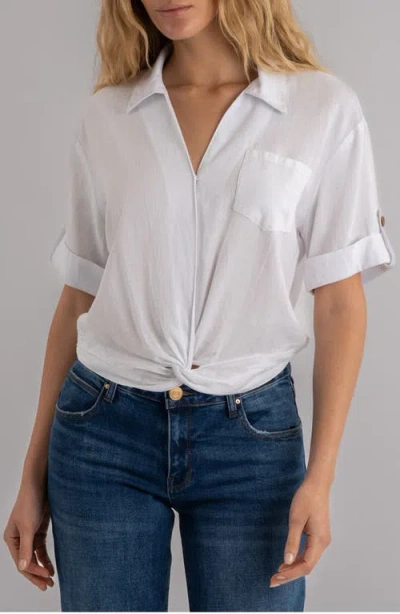 Kut From The Kloth Rebel Knot Front Linen Blend Top In White