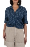 Kut From The Kloth Rebel Printed Knot Front Linen Blend Top In Green