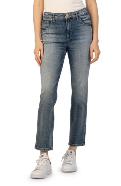 Kut From The Kloth Reese Fab Ab High Waist Ankle Slim Straight Leg Jeans In Taught W/ Med