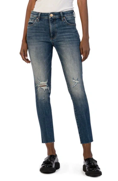 Kut From The Kloth Reese Fab Ab Ripped Ankle Slim Straight Leg Jeans In Gathered