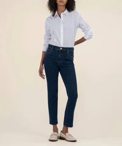 Kut From The Kloth Reese High Rise Ab Fab Ankle Straight Jeans In Harness W/euro Base Wash In Blue