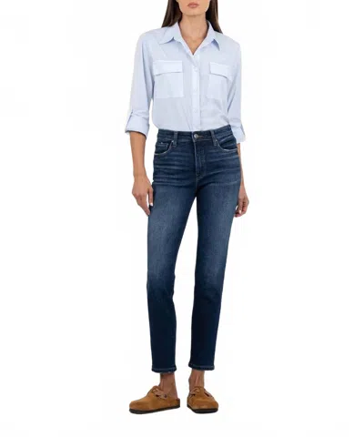 Kut From The Kloth Reese High Rise Ankle Straight Jean In Dark Stone Wash In Blue
