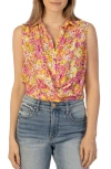 KUT FROM THE KLOTH RENATA FLORAL FRONT TWIST SLEEVELESS BUTTON-UP TOP