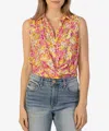Kut From The Kloth Renata Floral Front Twist Sleeveless Button-up Top In Multi