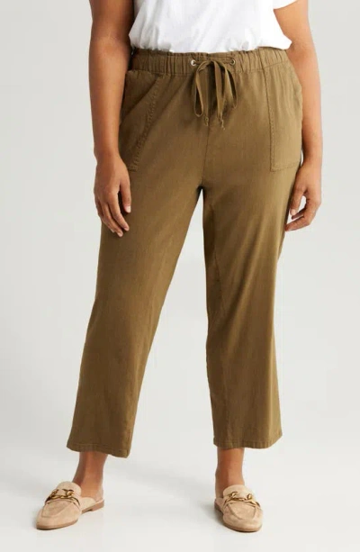 Kut From The Kloth Rosalie Drawstring Ankle Linen Blend Pants In Dark Olive