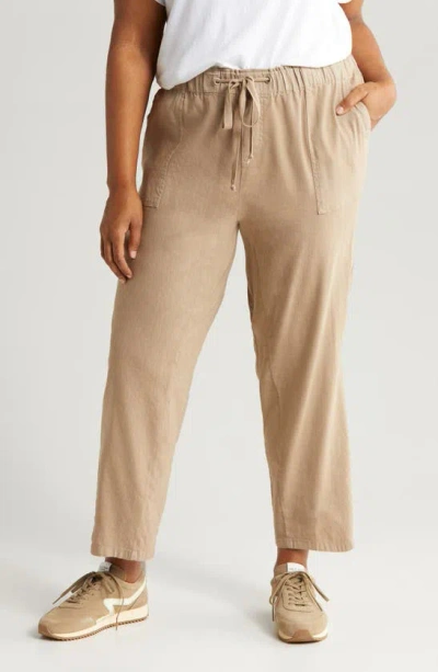 Kut From The Kloth Rosalie Drawstring Ankle Linen Blend Pants In Khaki