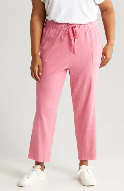 Kut From The Kloth Rosalie Drawstring Ankle Linen Blend Pants In Pink Dawn