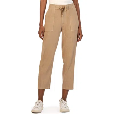 Kut From The Kloth Rosalie Linen Blend Crop Drawstring Pants In Khaki