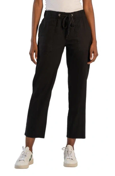 Kut From The Kloth Rosalie Linen Blend Drawstring Ankle Pants In Black