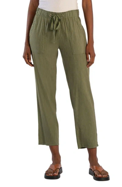 Kut From The Kloth Rosalie Linen Blend Drawstring Ankle Pants In Green