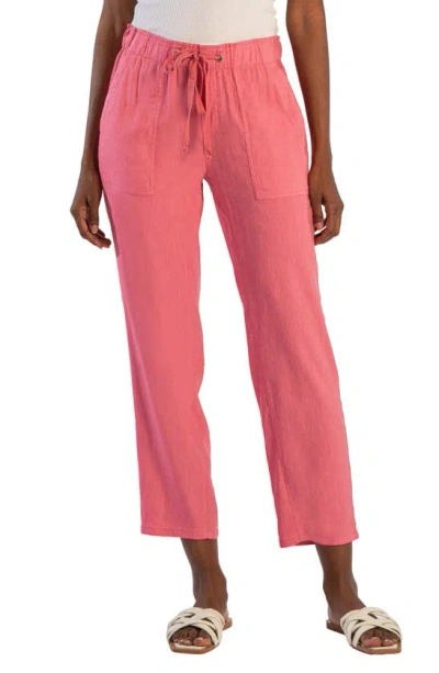 Kut From The Kloth Rosalie Linen Blend Drawstring Ankle Pants In Pink Dawn