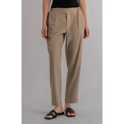 Kut From The Kloth Rosalie Pull-on Tapered Linen Blend Pants In Brown