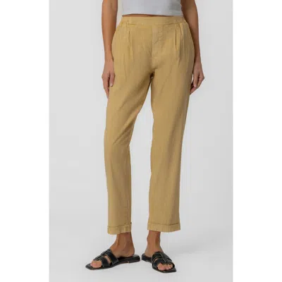 Kut From The Kloth Rosalie Pull-on Tapered Linen Blend Pants In Brown