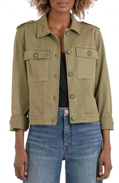 Kut From The Kloth Rosalyn Twill Trucker Jacket With Flap Pockets In Olive In Green
