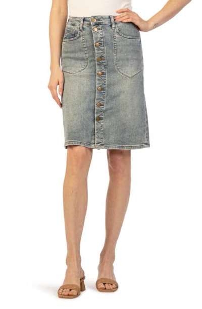 Kut From The Kloth Rose Button Front Denim Skirt In Helpful