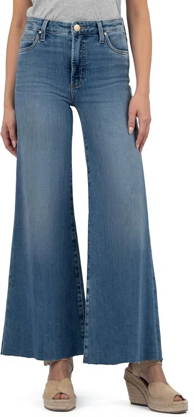 Kut From The Kloth Ryan High Rise Fab Ab Super Wide Leg Raw Hem In Adaptability In Blue