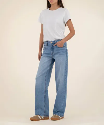 Kut From The Kloth Selena Baggy Low Rise Straight Leg Jeans In Bravery Light Base Wash In White