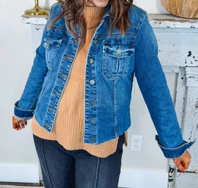 Kut From The Kloth Shaya Crop Denim Jacket In Faithfully With Med Base Wash