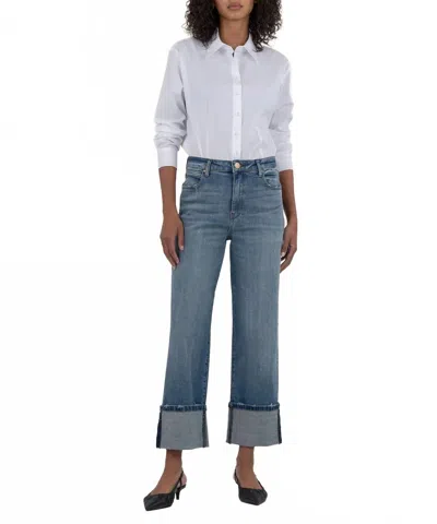 KUT FROM THE KLOTH SIENNA CUFF HEM WIDE LEG JEAN IN CUDDLE