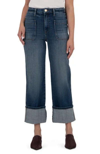 Kut From The Kloth Sienna High-rise Straight Leg-roll Up Patch Pocket In Serene In Blue