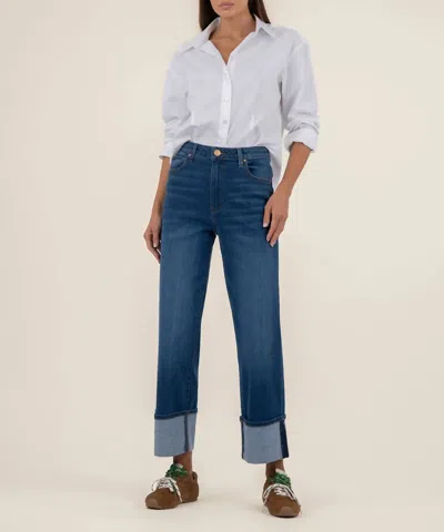 Kut From The Kloth Sienna High Rise Straight Leg Roll Jeans In Dark Denim In Blue