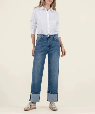 Kut From The Kloth Sienna High Rise Wide Leg Roll Up Jean In Dark Base Wash