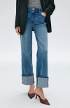 Kut From The Kloth Sienna High Waist Cuffed Hem Wide Leg Jeans In Blue