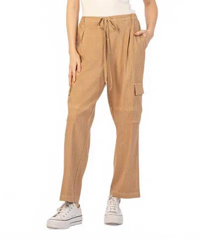 Kut From The Kloth Sienna Linen Cargo Drawstring Pants In Oatmeal In Brown
