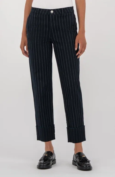 Kut From The Kloth Sienna Pinstripe High Waist Relaxed Straight Leg Jeans In Blue