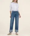 Kut From The Kloth Sienna High Rise Wide Leg Roll Up Jean In Dark Base Wash