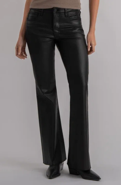 Kut From The Kloth Stella Coated Raw Hem High Waist Flare Jeans In Black