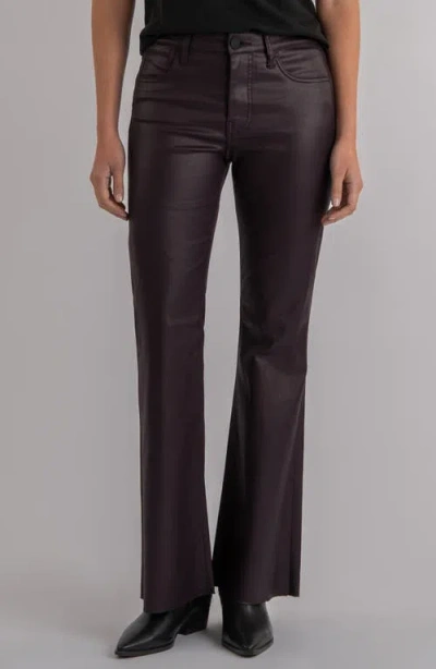 Kut From The Kloth Stella Coated Raw Hem High Waist Flare Jeans In Brown