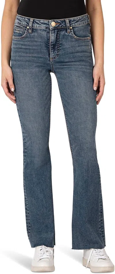 Kut From The Kloth Stella High Rise Fab Ab Flare With Raw Hem Jeans In Debonairly In Brown