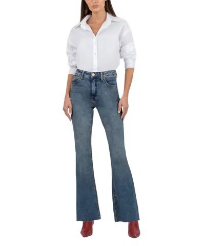 Kut From The Kloth Stella High Rise Fab Flare Raw Hem Jeans In Debonairly In Multi