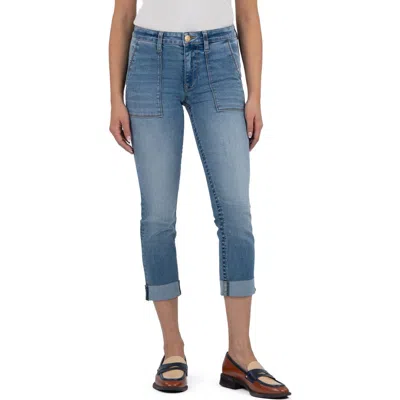 Kut From The Kloth Stevie Raw Hem Crop Straight Leg Utility Jeans In Blue