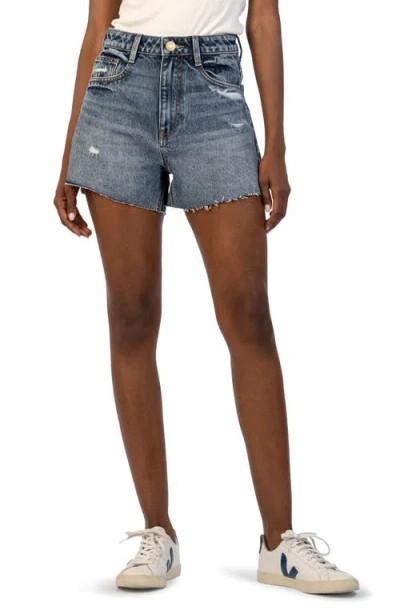 Kut From The Kloth Taylor Distressed High Waist Cutoff Denim Shorts In Facilitated Blue