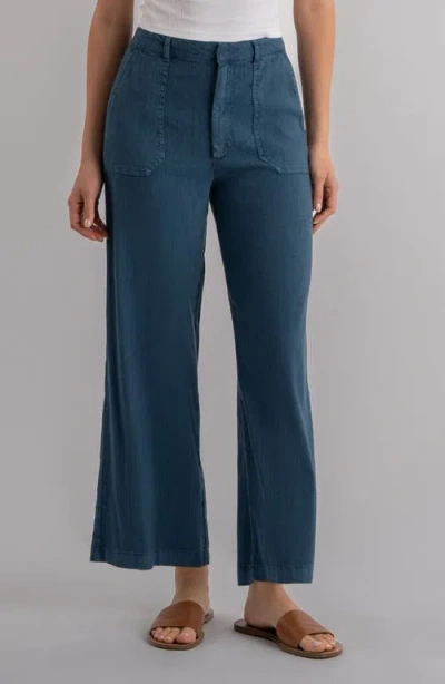 Kut From The Kloth Topaz High Waist Crop Wide Leg Linen Blend Pants In Blue