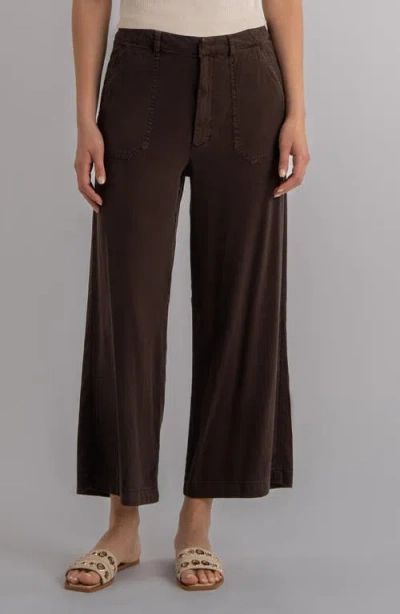 Kut From The Kloth Topaz High Waist Crop Wide Leg Linen Blend Pants In Brown