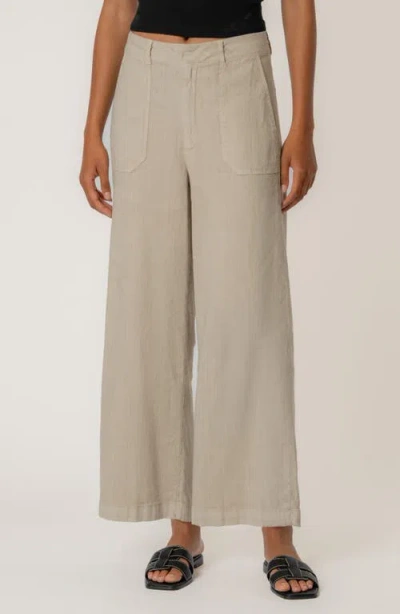 Kut From The Kloth Topaz High Waist Crop Wide Leg Linen Blend Pants In Brown