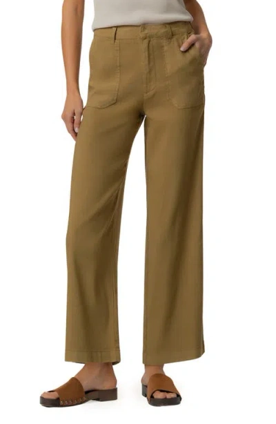 Kut From The Kloth Topaz High Waist Crop Wide Leg Linen Blend Pants In Brown