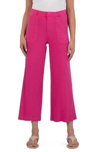 Kut From The Kloth Topaz High Waist Crop Wide Leg Linen Blend Pants In Fuchsia